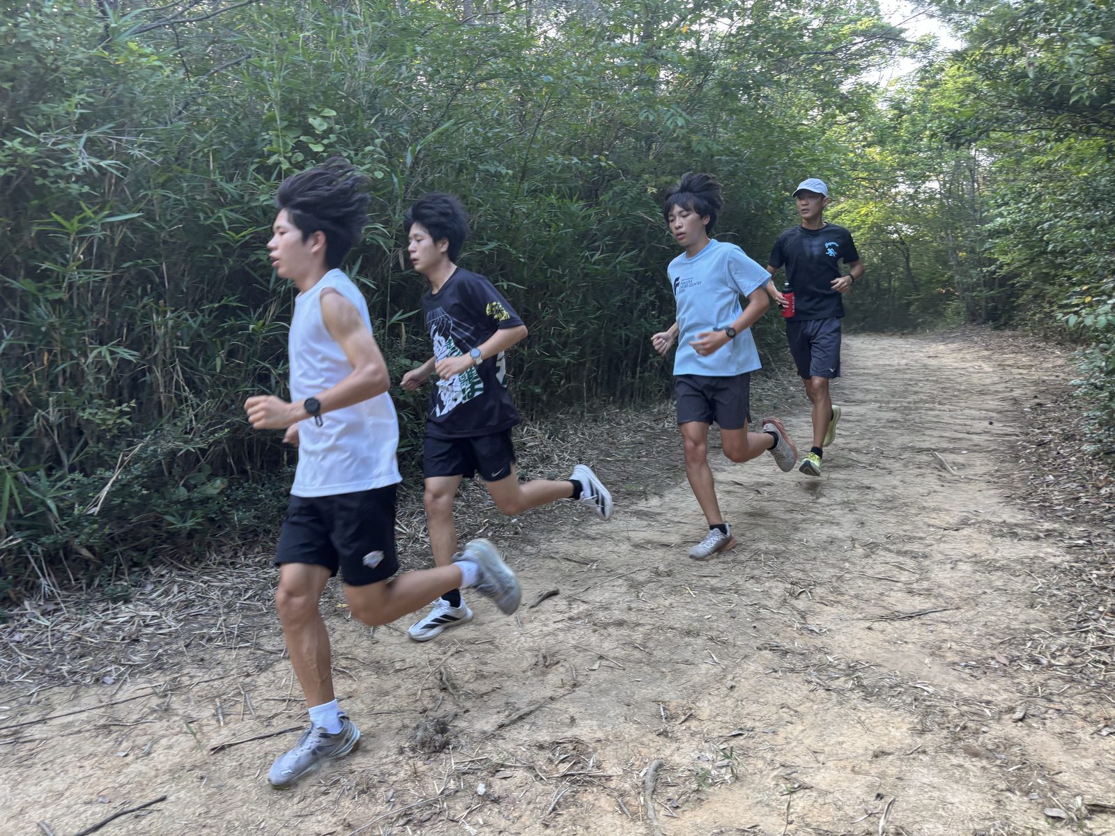 山道を走る広島工業大学高等学校 駅伝部の男子選手たち